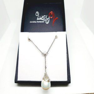 LucyQ drip collection Freshwater Pearl & Edison Pearl necklace Rhodium/925SS 20"